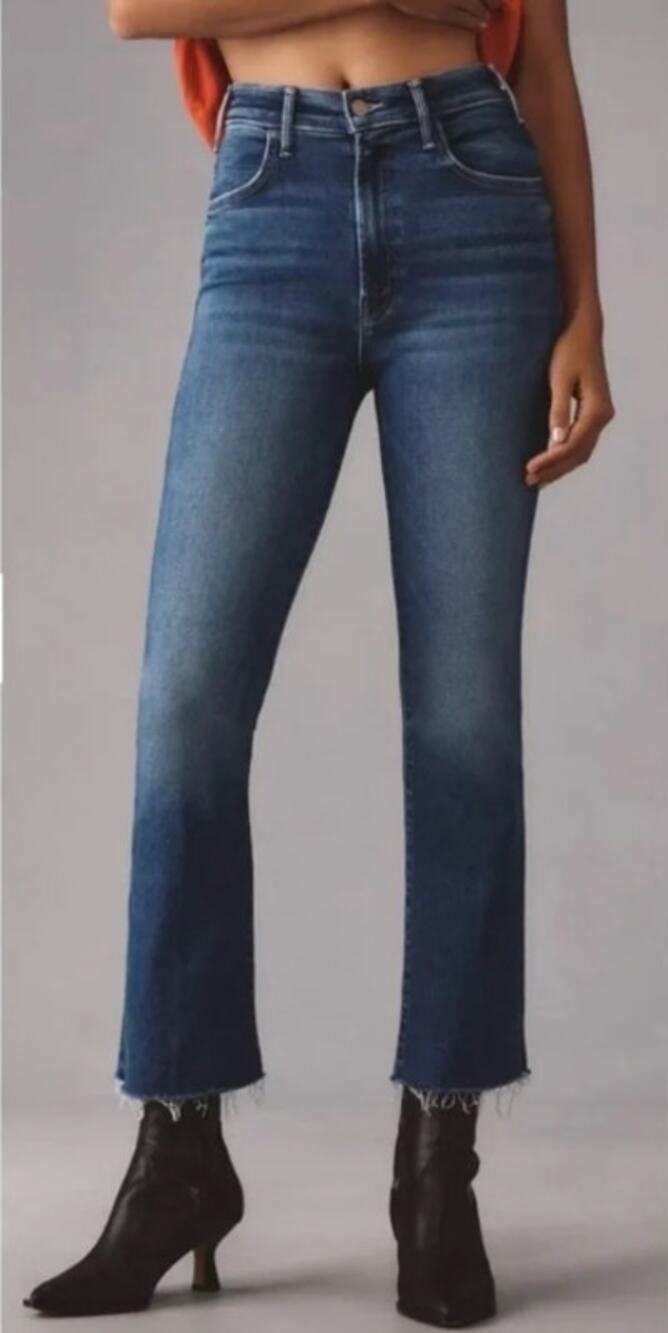 Mother The Hustler Ankle Fray Hem Jeans Grasping At Straws Blue 31 / 12